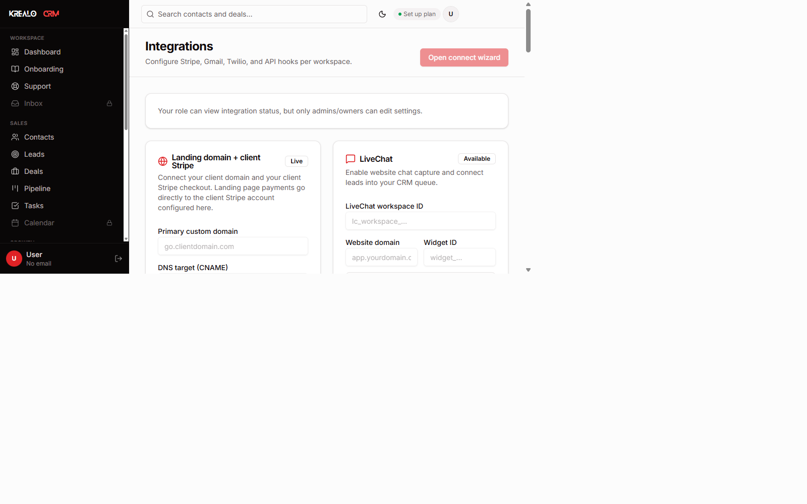 Integrations module screenshot